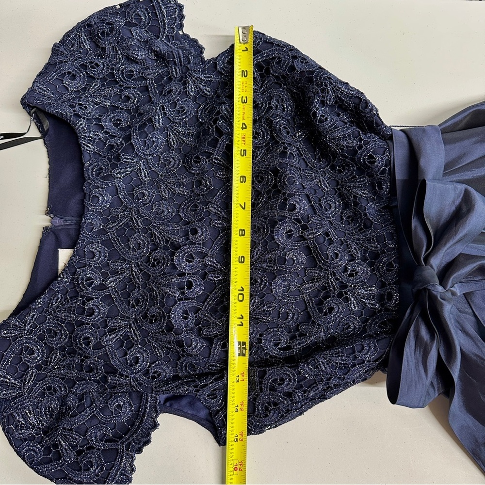 Suzi Chin for Maggy Boutique Navy Blue Lace & Taffeta Fit & Flare Cocktail Dress - Picture 7 of 10